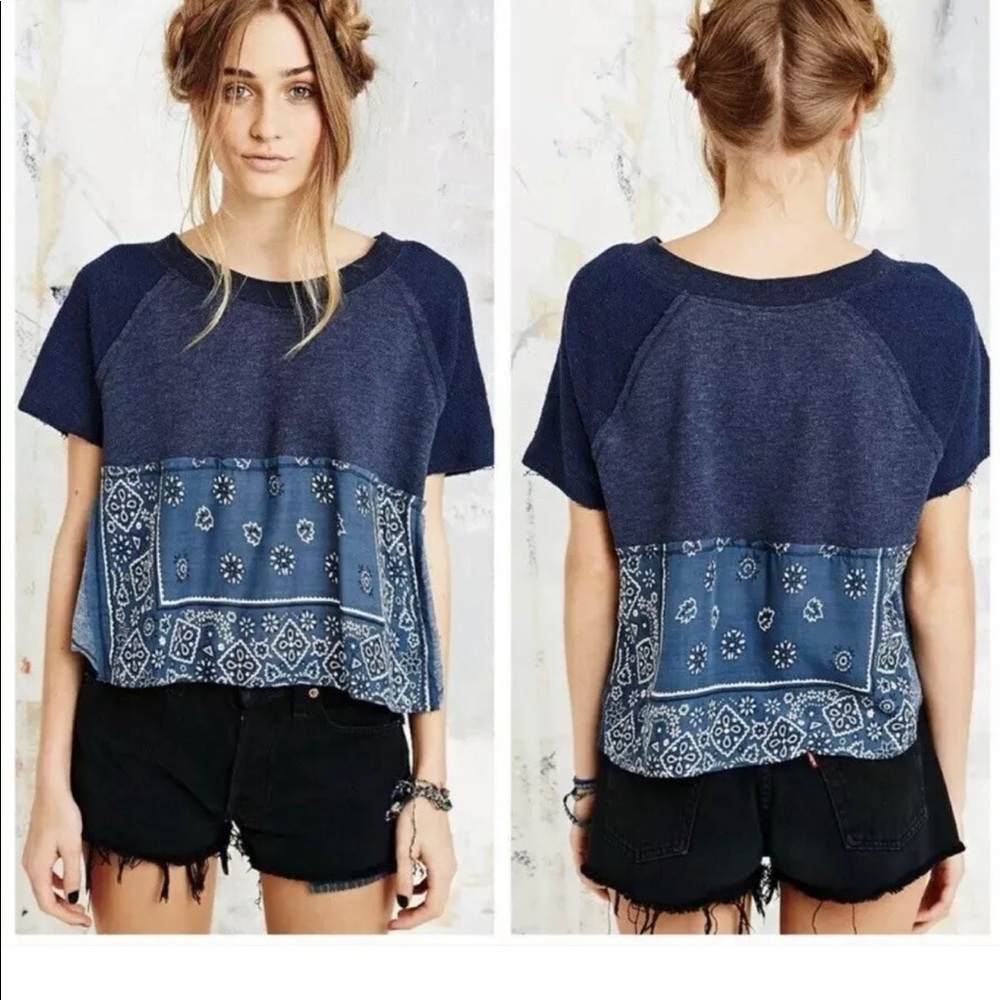 Free People SP Vintage Bandana Crop Top Blue Blue